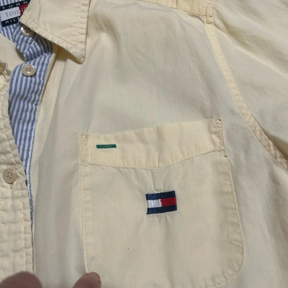 Vintage 1990's Tommy Hilfiger Shirt Button Up Long Sleeve Boy 14 Pale Yellow